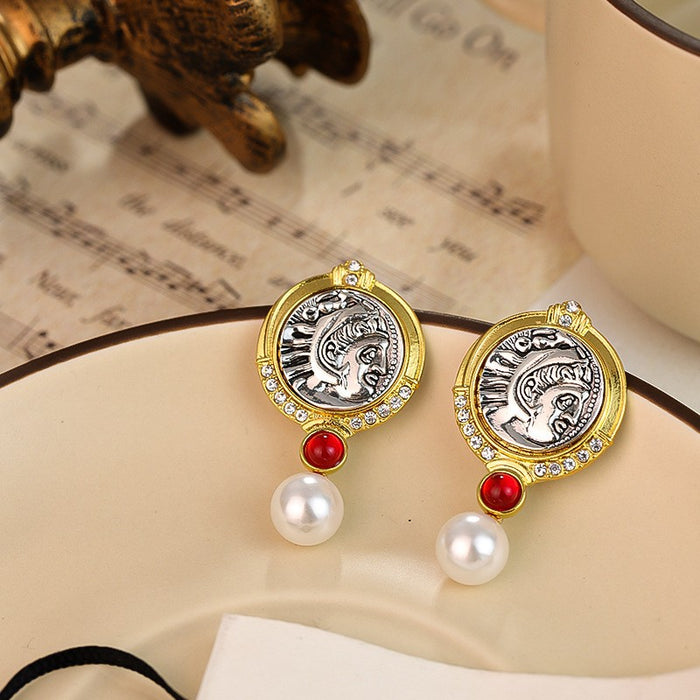 Vintage Retro Geometric Earrings Women Pendant Studs Light Luxury High Sense Niche Jewelry