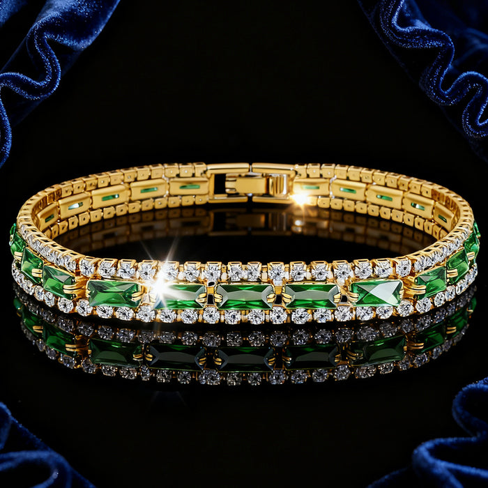 Mens And Womens Fashionable Full-diamond Green Zircon Bracelet Jewelry