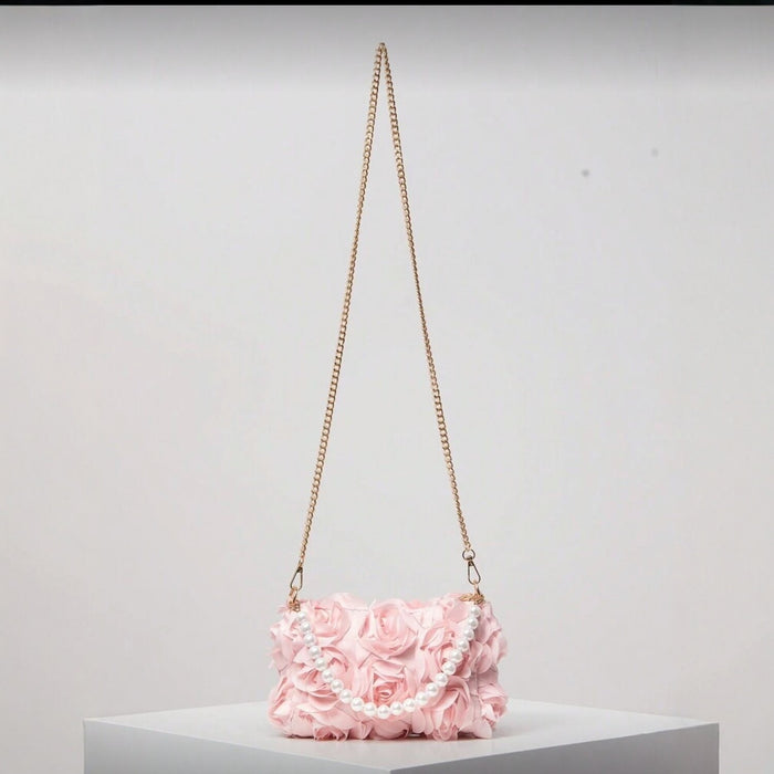 Womens Versatile Creative Rose And Pearl Handbag