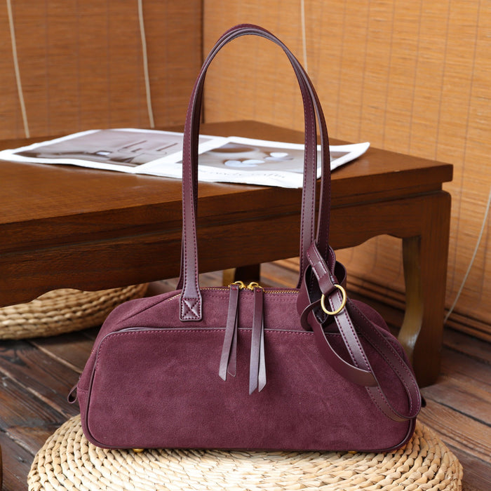 Niche Matte Cowhide Bowling Bag For Women - New Large Capacity Boston Genuine Leather Handbag, Shoulder And Underarm Bag