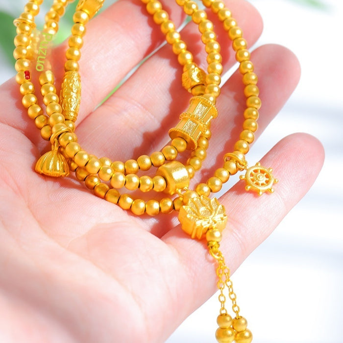 Matte Gold Sand Auspicious And Continuous Triple-Loop Bracelet For Women