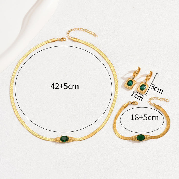 European American Cross-border Women Jewelry Set, Niche Light Luxury Necklace & Matching Earrings Inlaid Emerald Green Cubic Zirconia, Versatile Daily Fashion Accessories