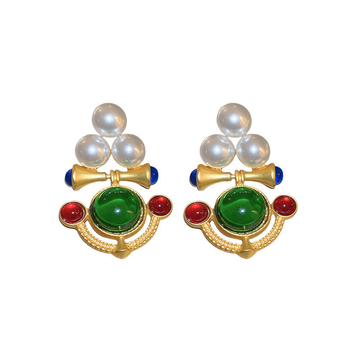 Vintage Classic Green Butterfly Earrings Women 925 Silver Pin Pearl Rhinestone High End Gift