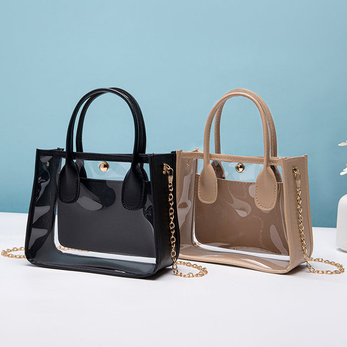 New Transparent PVC Handbag With A Leather Chain