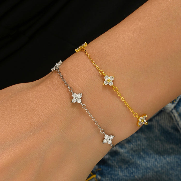 Hot Selling Cross-border European American Women Bracelet, Geometric Four-Leaf Clover Bangle Inlaid Cubic Zirconia, Premium Texture Versatile Wrist Jewelry For Ladies