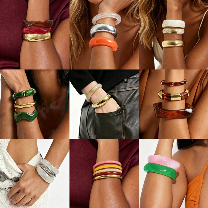 Polished Geometric Translucent Acrylic Bracelet Set