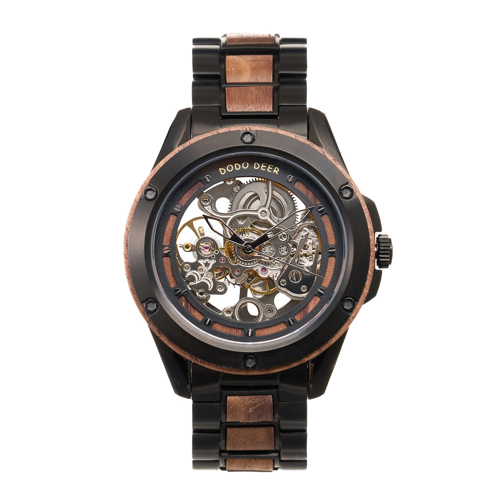 Openwork Mechanical Wooden Watch worn by model - lifestyle