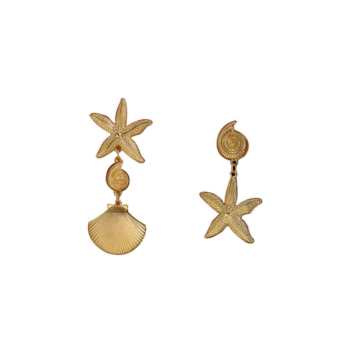 New Cross-border European American Women Earrings, Geometric Starfish & Shell Stud Earrings, Premium Texture Versatile Daily Ear Jewelry Wholesale