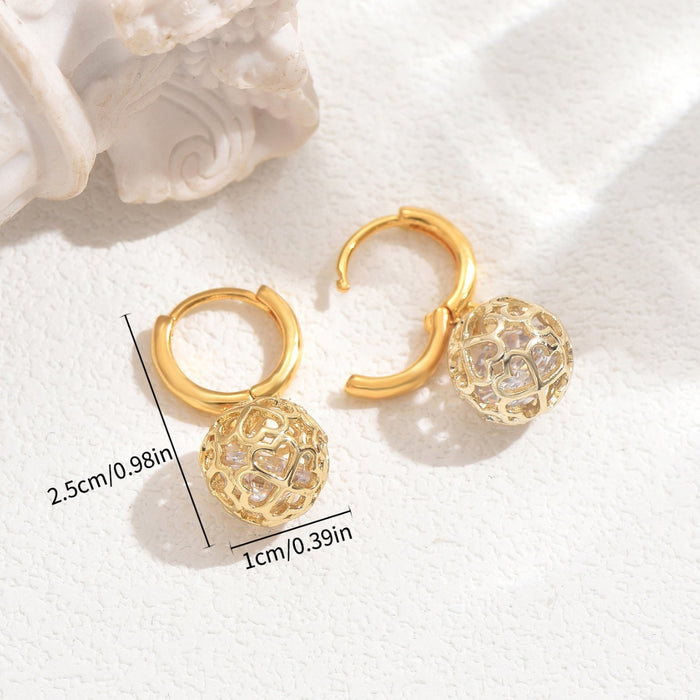 Minimal Premium Women Huggie Earrings, Geometric Hollow Out Classic Fragrance Style Heart Design Inlaid Cubic Zirconia, Versatile Daily Ear Jewelry