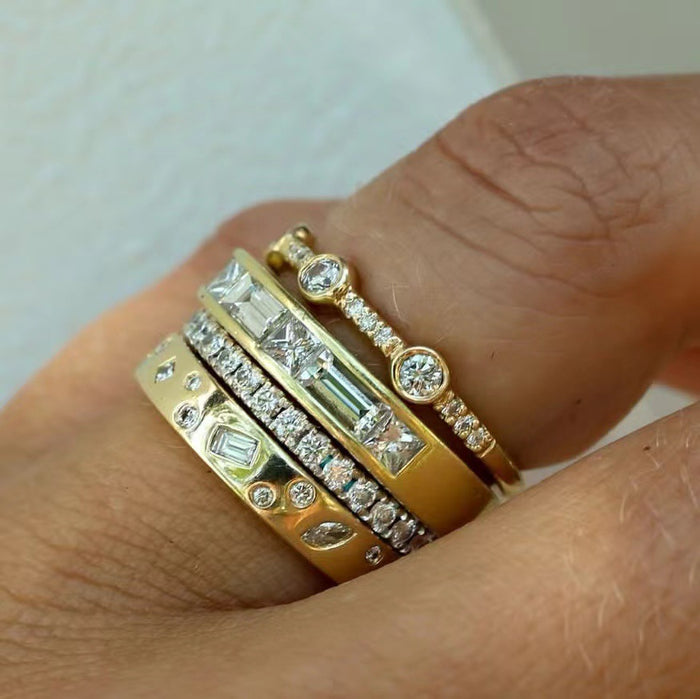 Gold-plated Zircon-inlaid Ring Set For Women