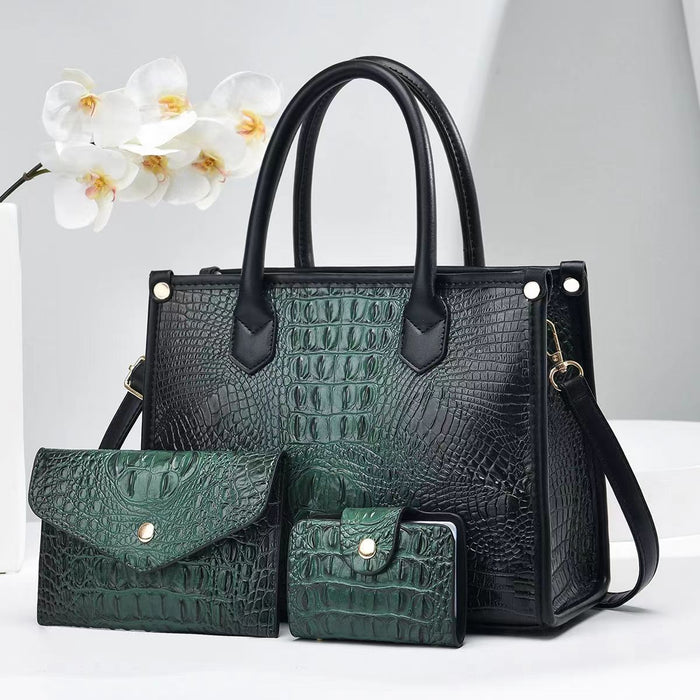 Crocodile-pattern Handbag Three-piece Set Fashionable Versatile And Chic