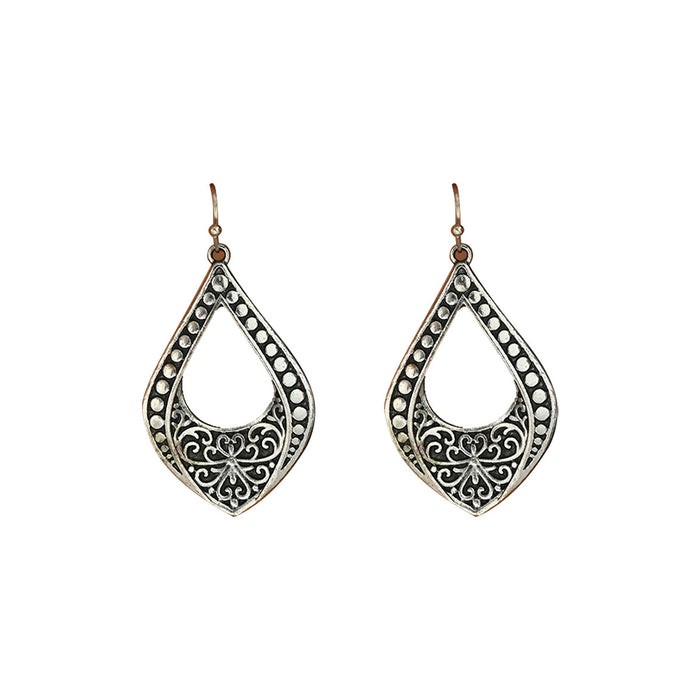 Cross-border European American Vintage Women Earrings, Geometric Hollow Out Design Antique Silver Stud Earrings, Versatile Fashion Ear Jewelry Wholesale